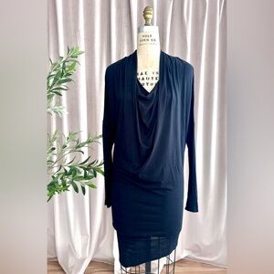 HELMUT LANG Black Draped Cowl Neck Long Sleeve Asymmetrical hem Dress